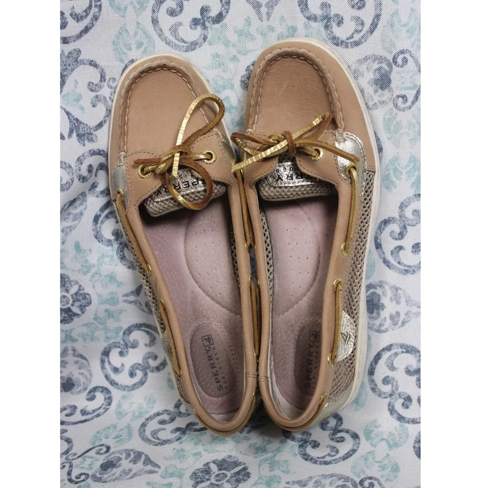 Sperry‎ Top Sider Women's Tan Gold Mesh Boat Shoes Loafers Size 8M